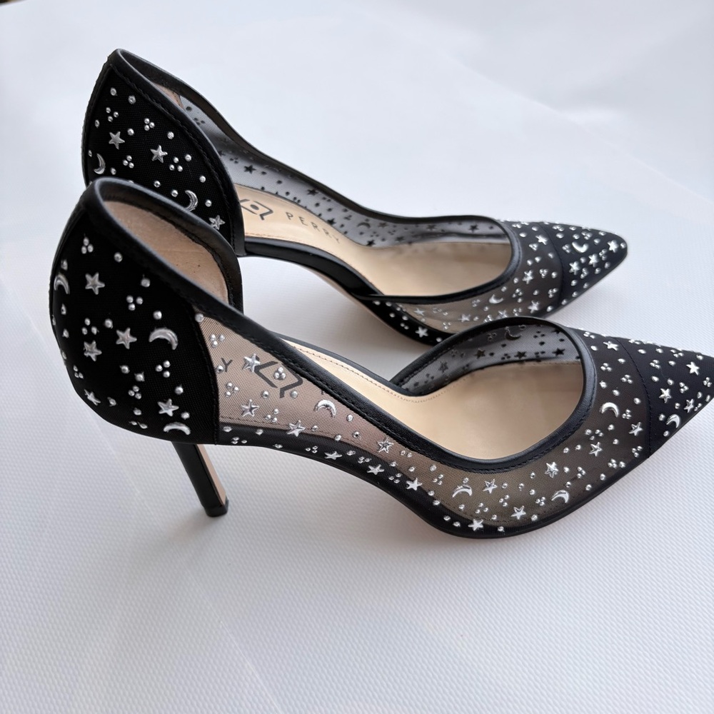 Katy Perry Collections Black Mesh Pointed Toe Sheer Heels Wome's Shoes Size 6.5